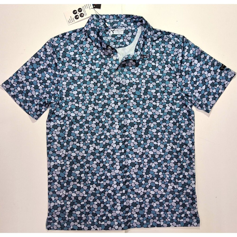 NWT Yatta Golf Beach Cobble Performance Polo Shirt Men Large Blue Gray Pebble
